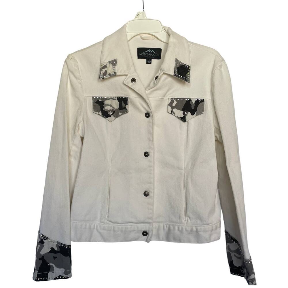 SKU 1565 Montanaco Women's White Denim Bling Camo Jacket Small Butte, Montana